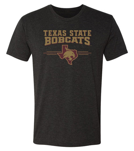 Texas State Bobcats Premium Tri-Blend Tee Shirt - 3 Stripe State Outline Logo