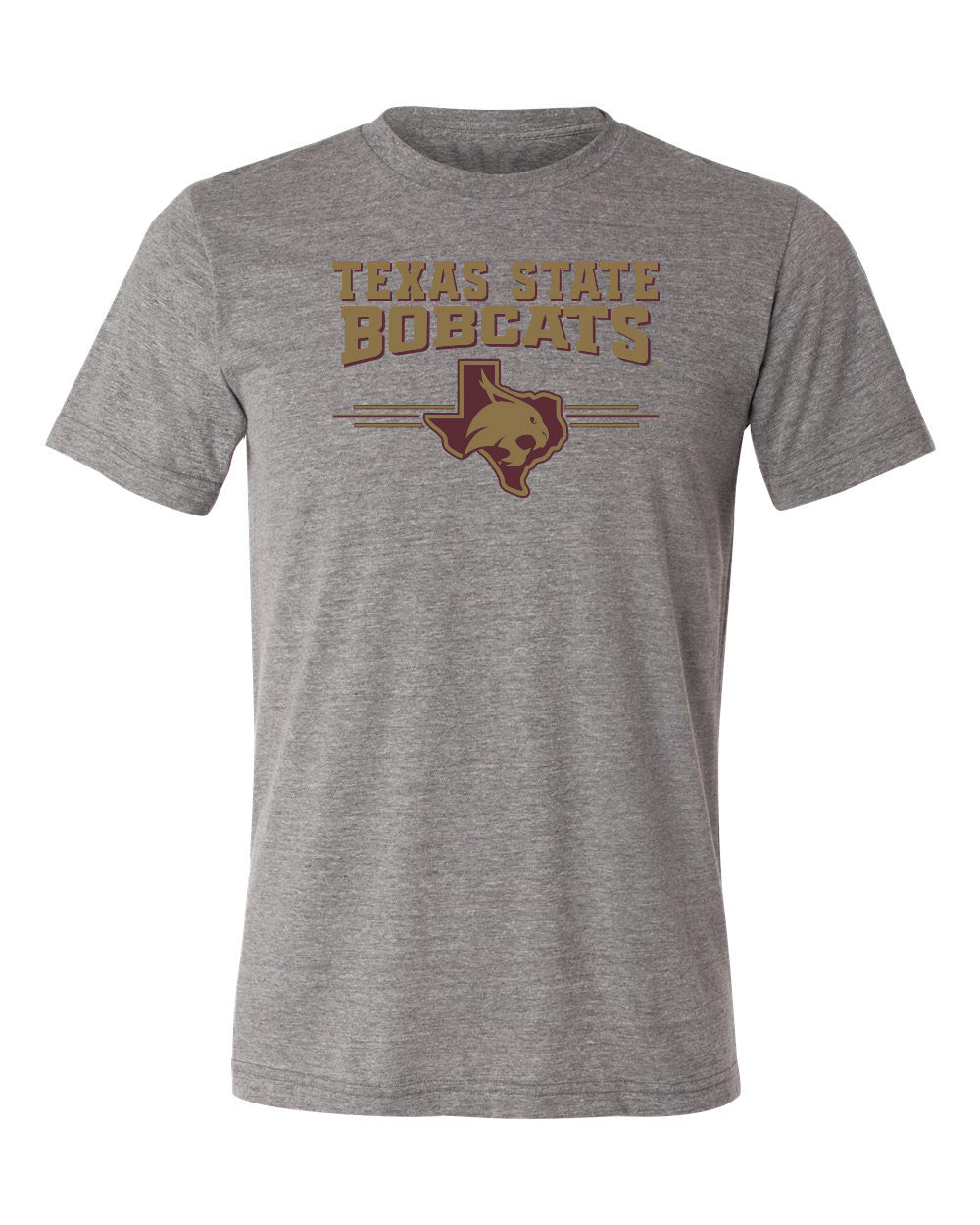 Texas State Bobcats Premium Tri-Blend Tee Shirt - 3 Stripe State Outline Logo