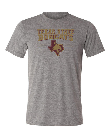 Texas State Bobcats Premium Tri-Blend Tee Shirt - 3 Stripe State Outline Logo