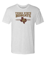 Texas State Bobcats Premium Tri-Blend Tee Shirt - 3 Stripe State Outline Logo