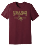 Texas State Bobcats Premium Tri-Blend Tee Shirt - 3 Stripe State Outline Logo