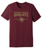 Texas State Bobcats Premium Tri-Blend Tee Shirt - 3 Stripe State Outline Logo