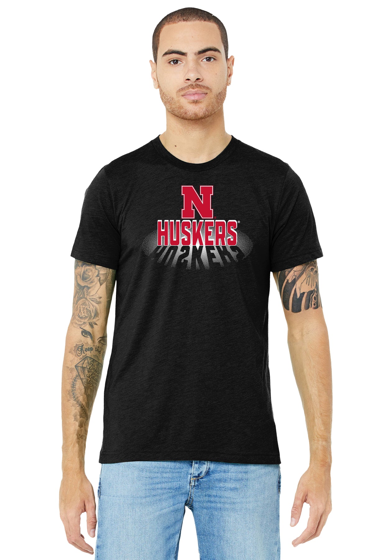 Nebraska Huskers Premium Tri-Blend Tee Shirt - 3D Huskers Spotlight Shadow