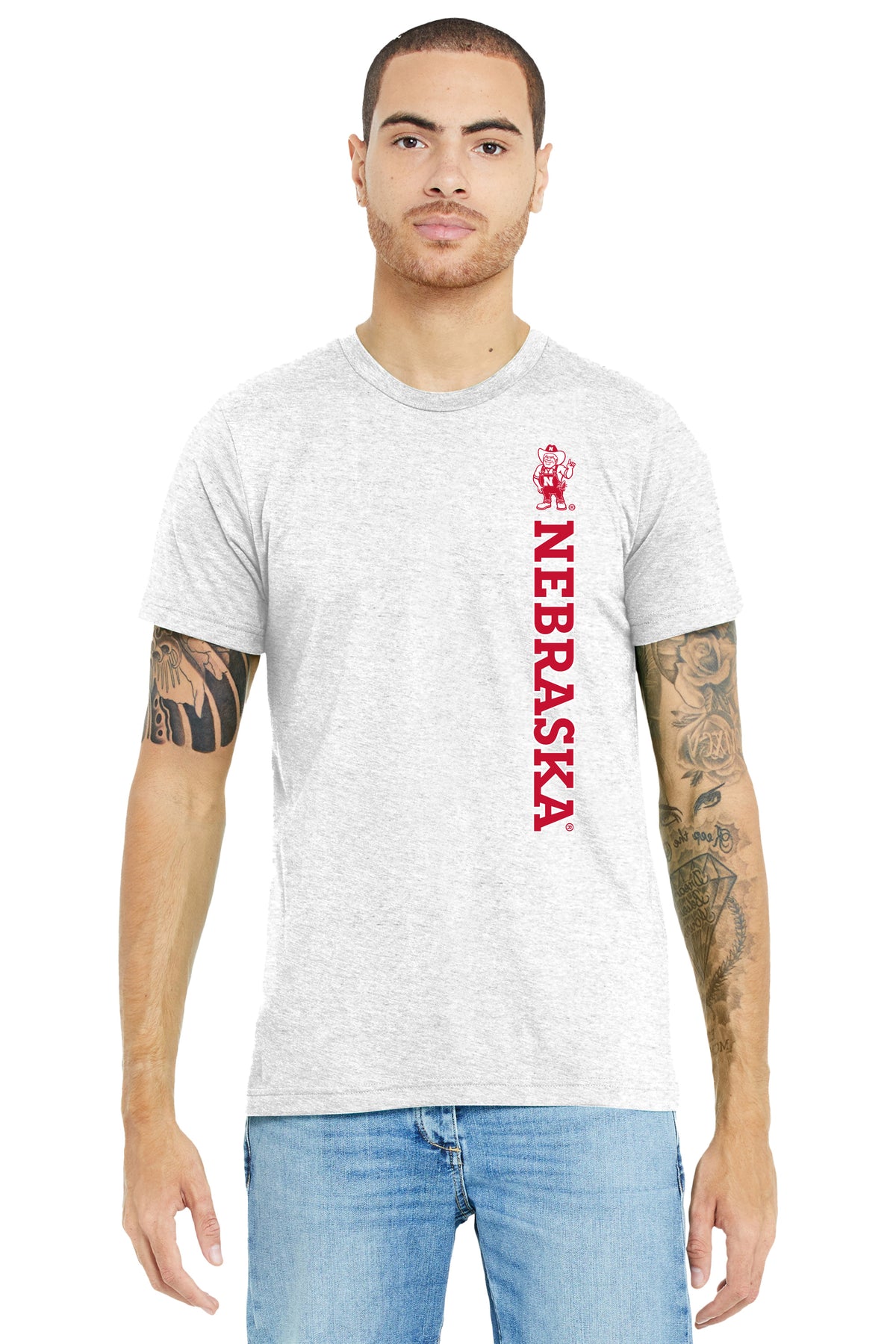 Nebraska Huskers Premium Tri-Blend Tee Shirt - Vertical Nebraska Herbie Husker