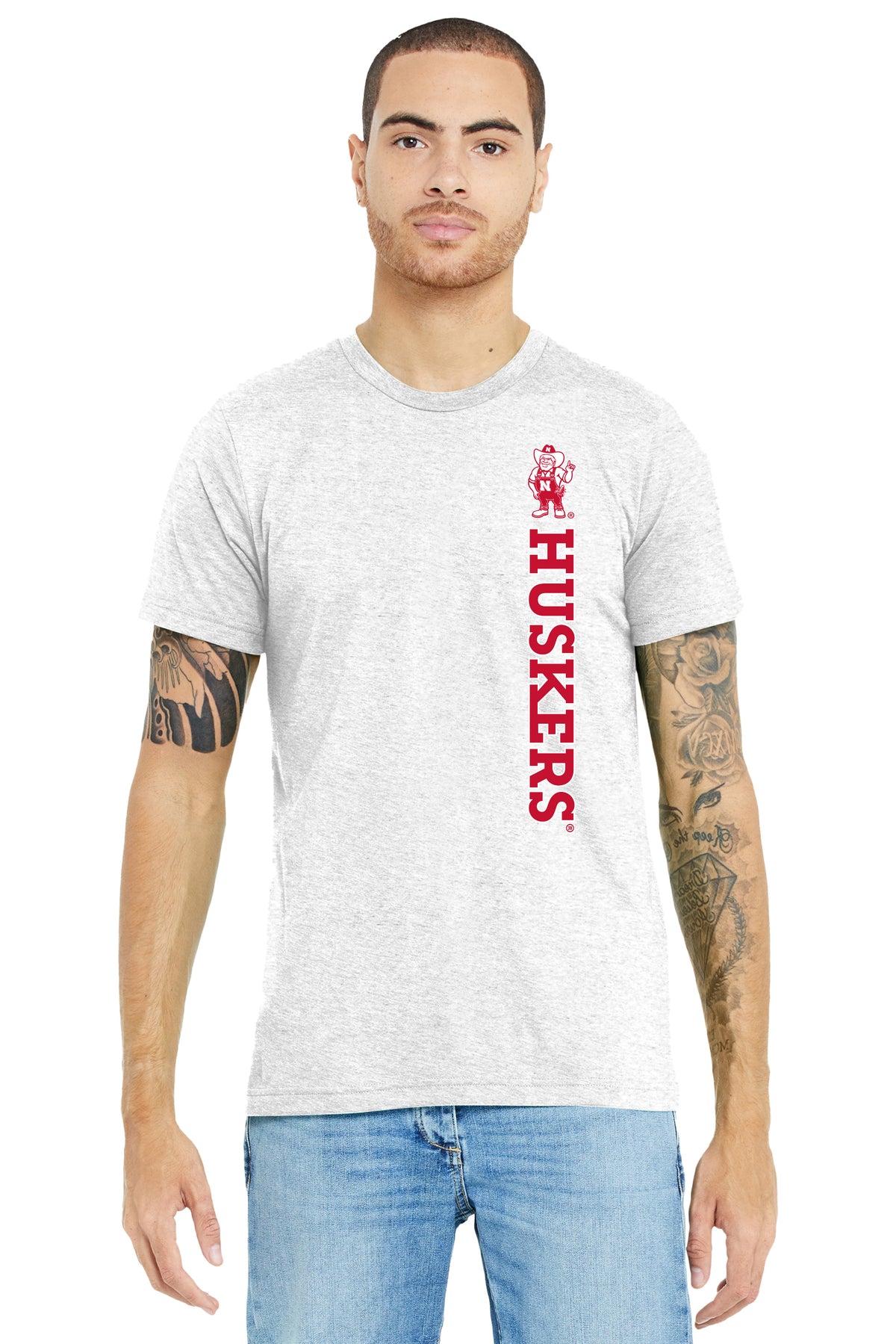 Nebraska Huskers Premium Tri-Blend Tee Shirt - Vertical Huskers Herbie Husker