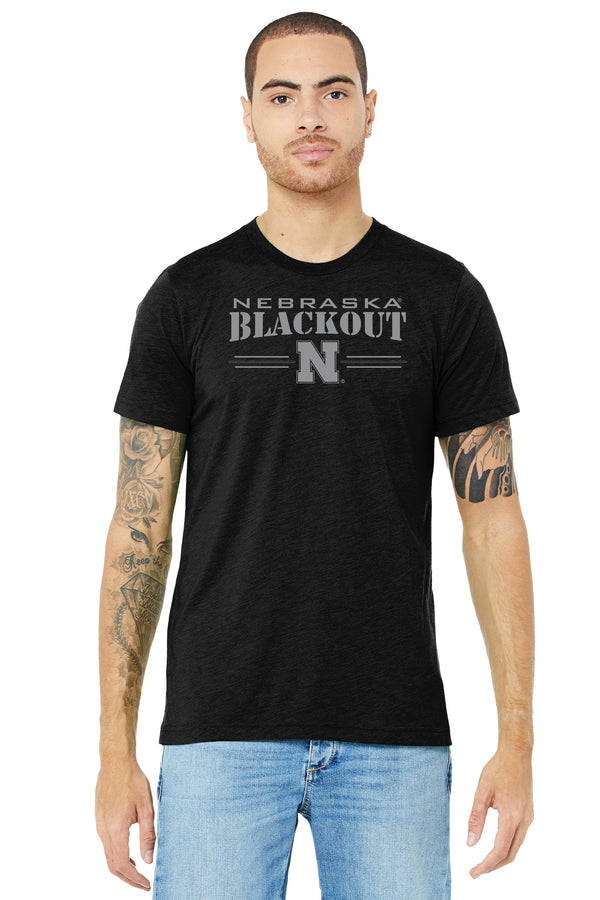 Nebraska Huskers Premium Tri-Blend Tee Shirt - Nebraska Blackout Block N