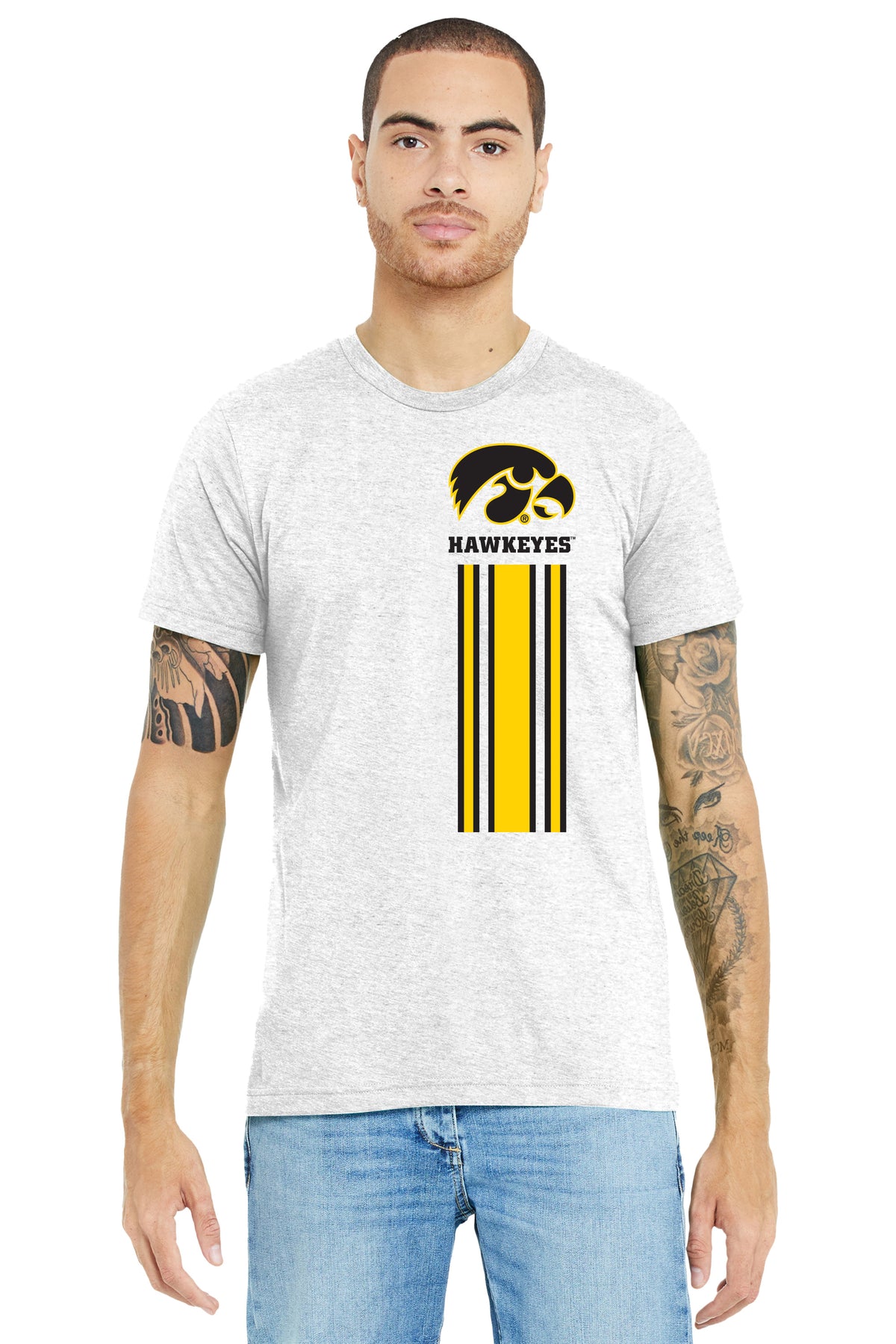 Iowa Hawkeyes Premium Tri-Blend Tee Shirt - Vert Stripe with Tigerhawk