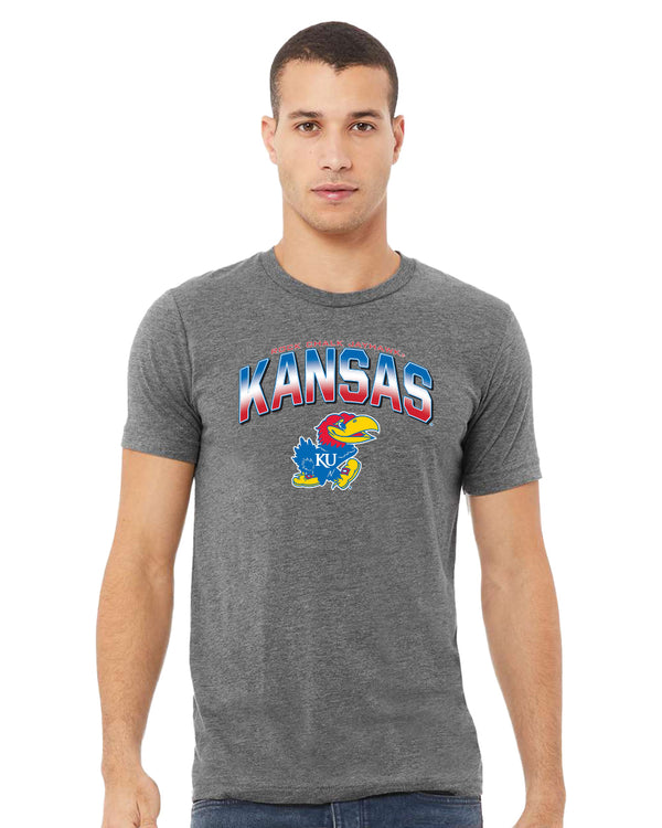 Kansas Jayhawks Premium Tri-Blend Tee Shirt - Full Color Fade Kansas Logo