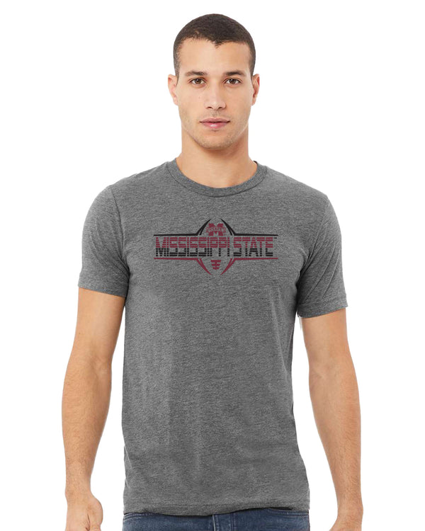 Mississippi State Bulldogs Premium Tri-Blend Tee Shirt - Striped MSU Bulldogs Football Laces