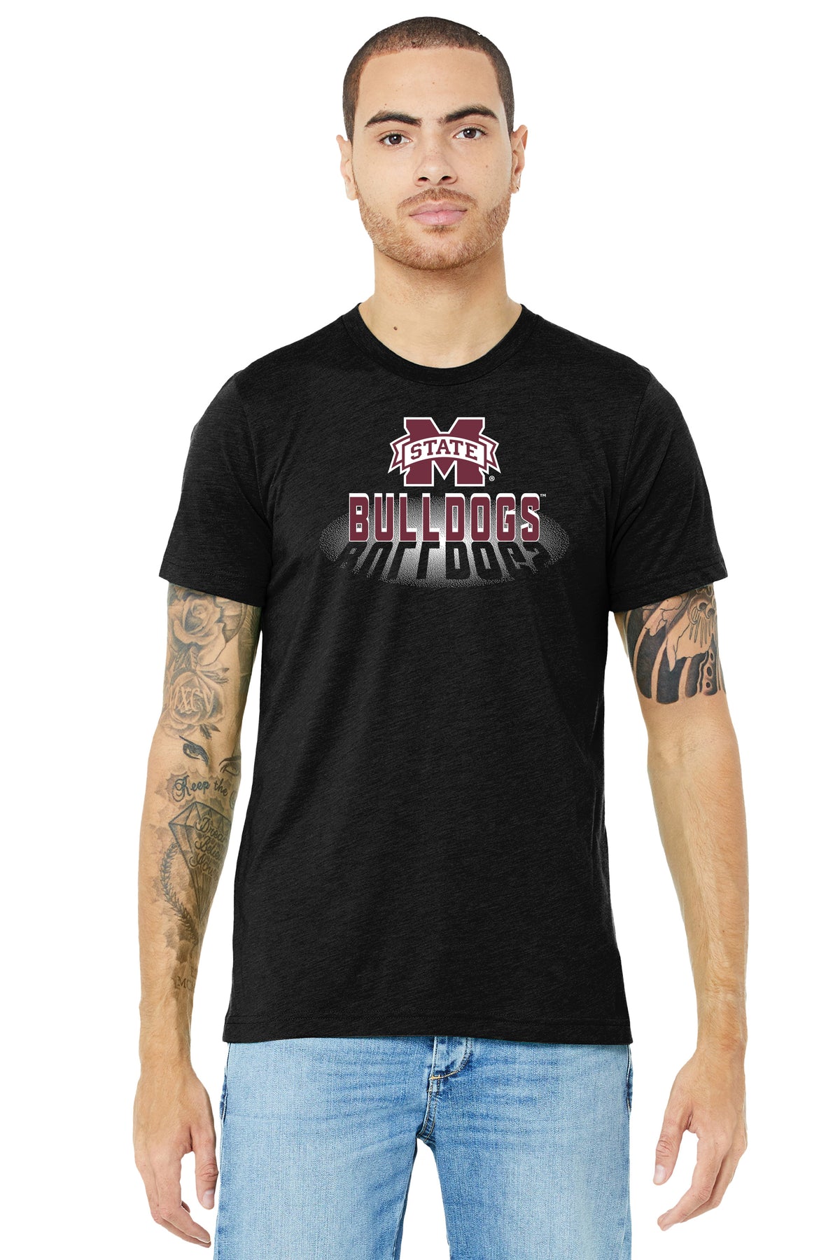 Mississippi State Bulldogs Premium Tri-Blend Tee Shirt - Bulldogs Spotlight and Shadow