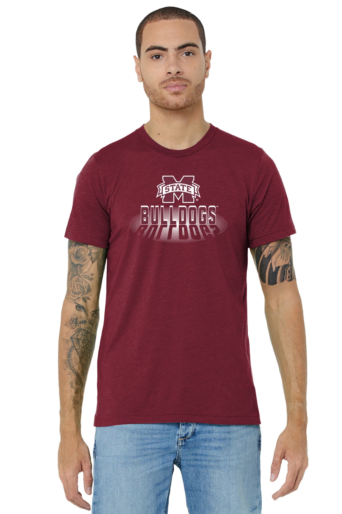 Mississippi State Bulldogs Premium Tri-Blend Tee Shirt - Bulldogs Spotlight and Shadow