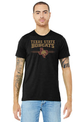 Texas State Bobcats Premium Tri-Blend Tee Shirt - 3 Stripe State Outline Logo