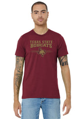 Texas State Bobcats Premium Tri-Blend Tee Shirt - 3 Stripe State Outline Logo