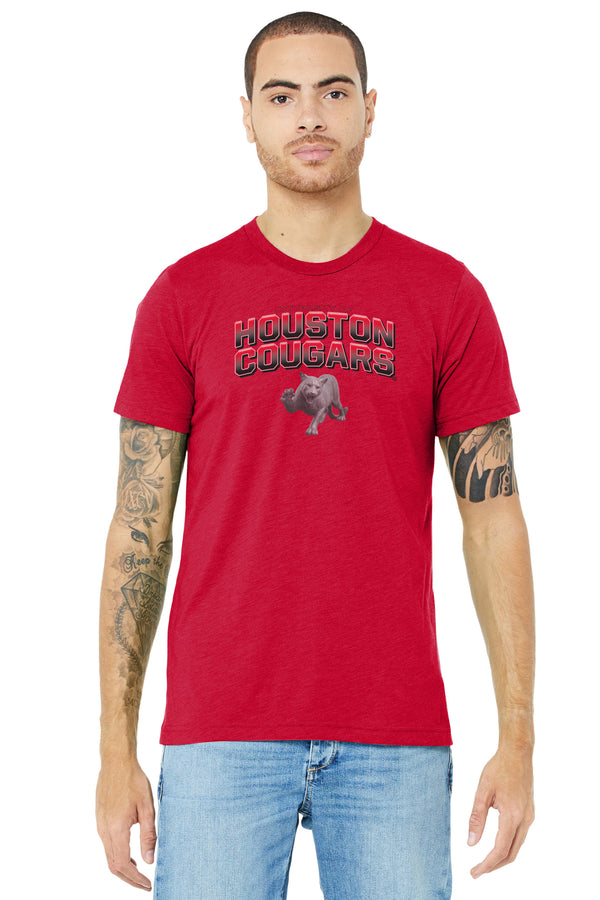 Houston Cougars Premium Tri-Blend Tee Shirt - Full Color Fade with Cougar