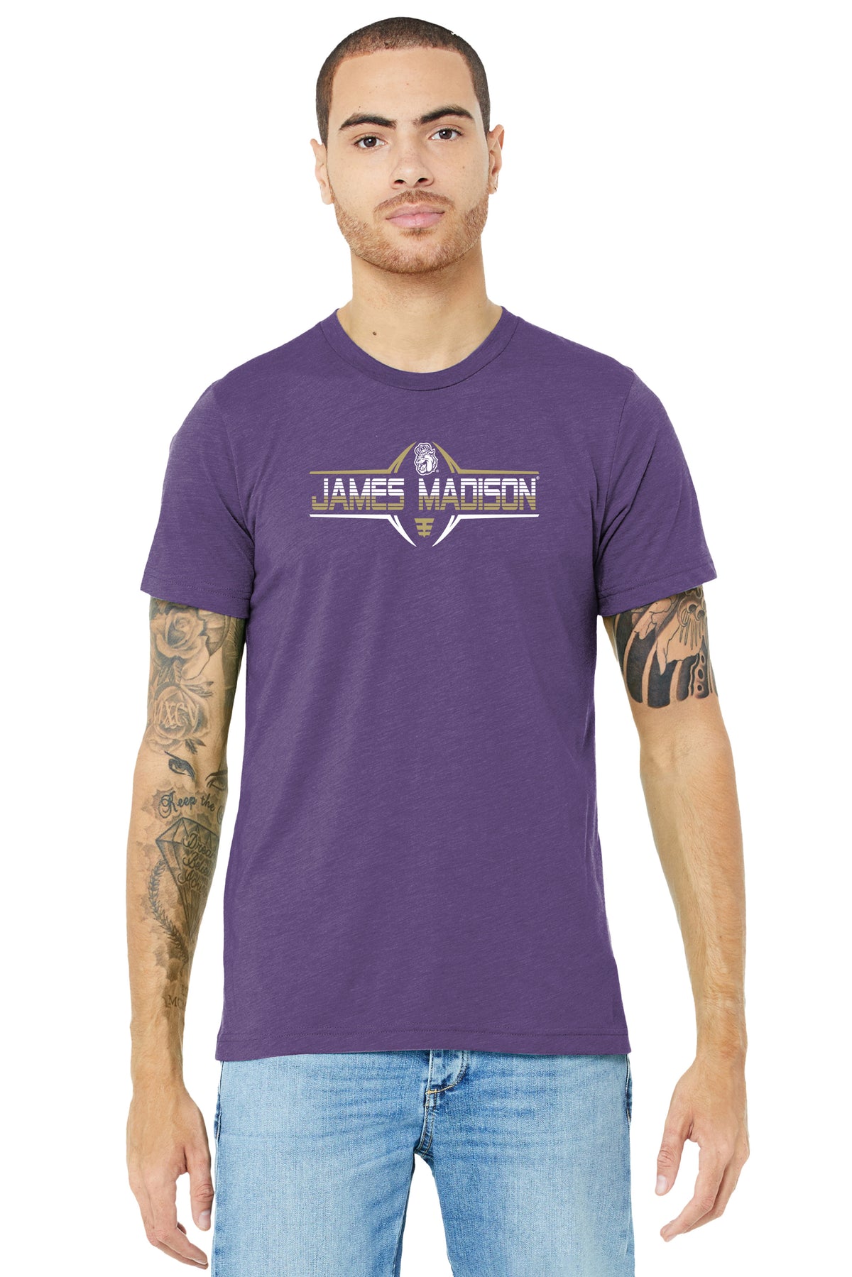 James Madison Dukes Premium Tri-Blend Tee Shirt - Striped James Madison Football Laces