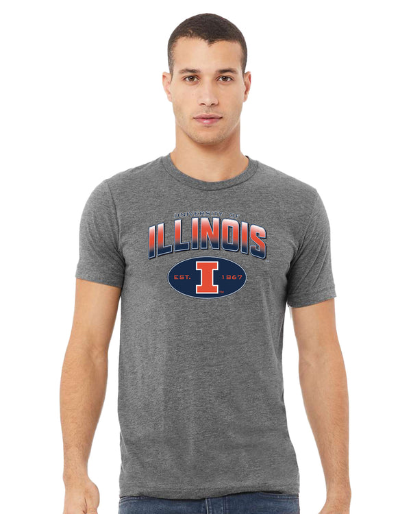 Illinois Fighting Illini Premium Tri-Blend Tee Shirt - Full Color Fade Illinois Arch