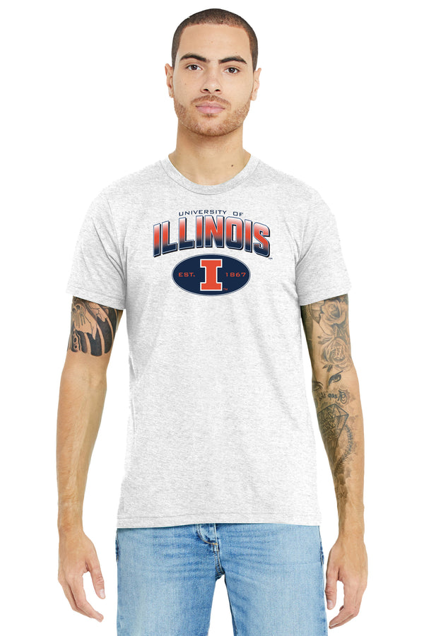 Illinois Fighting Illini Premium Tri-Blend Tee Shirt - Full Color Fade Illinois Arch