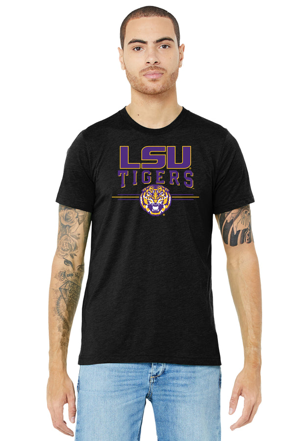 LSU Tigers Premium Tri-Blend Tee Shirt - LSU Tigers 3-Stripe