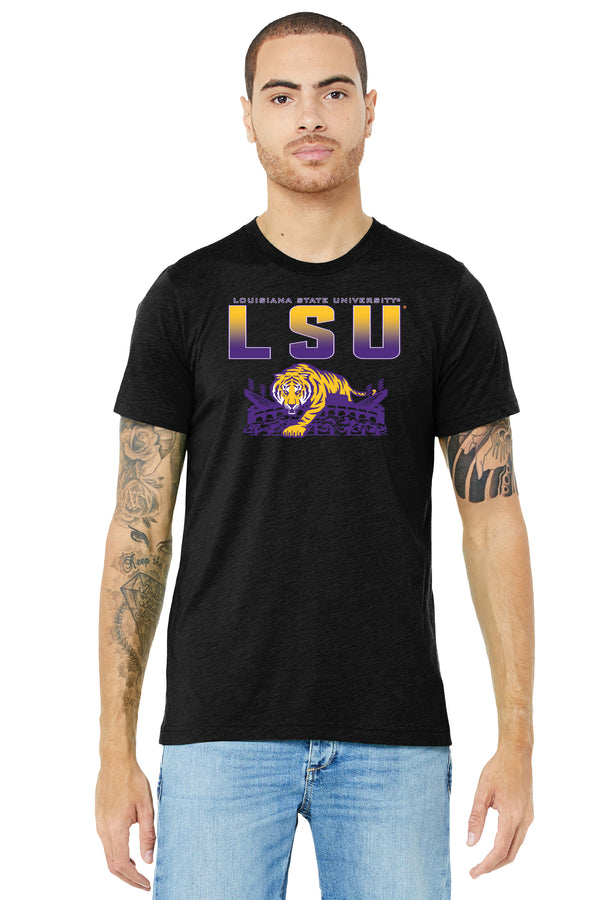 LSU Tigers Premium Tri-Blend Tee Shirt - LSU Tiger Stadium Full Color Fade