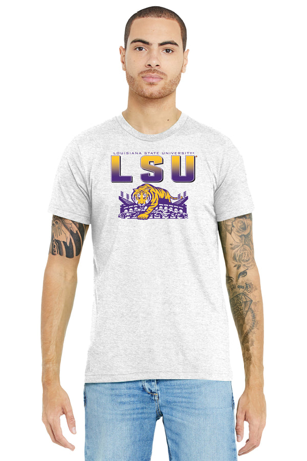 LSU Tigers Premium Tri-Blend Tee Shirt - LSU Tiger Stadium Full Color Fade