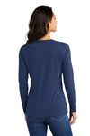 Women's Navy Midshipmen Long Sleeve V-Neck Tee Shirt - USNA Vertical Navy