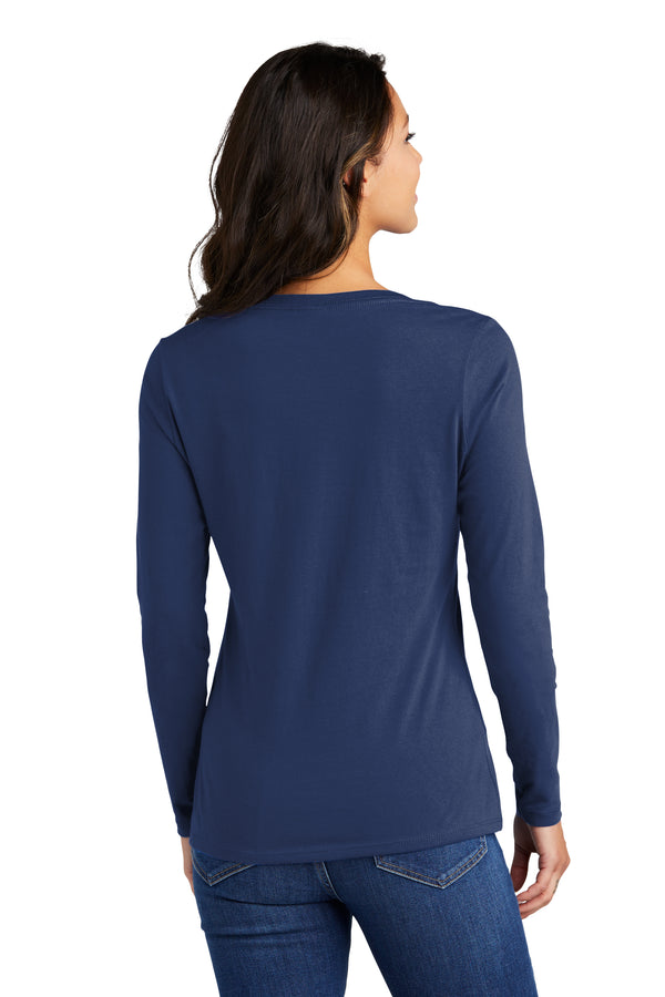 Women's Navy Midshipmen Long Sleeve V-Neck Tee Shirt - USNA Vertical Navy