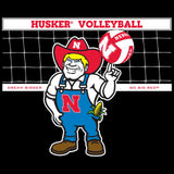 Women's Nebraska Huskers Long Sleeve Hooded Tee Shirt - Nebraska Volleyball with Herbie Husker
