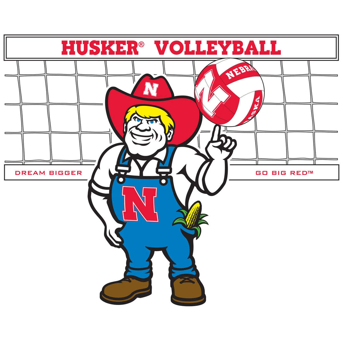 Women's Nebraska Huskers Long Sleeve Hooded Tee Shirt - Nebraska Volleyball with Herbie Husker