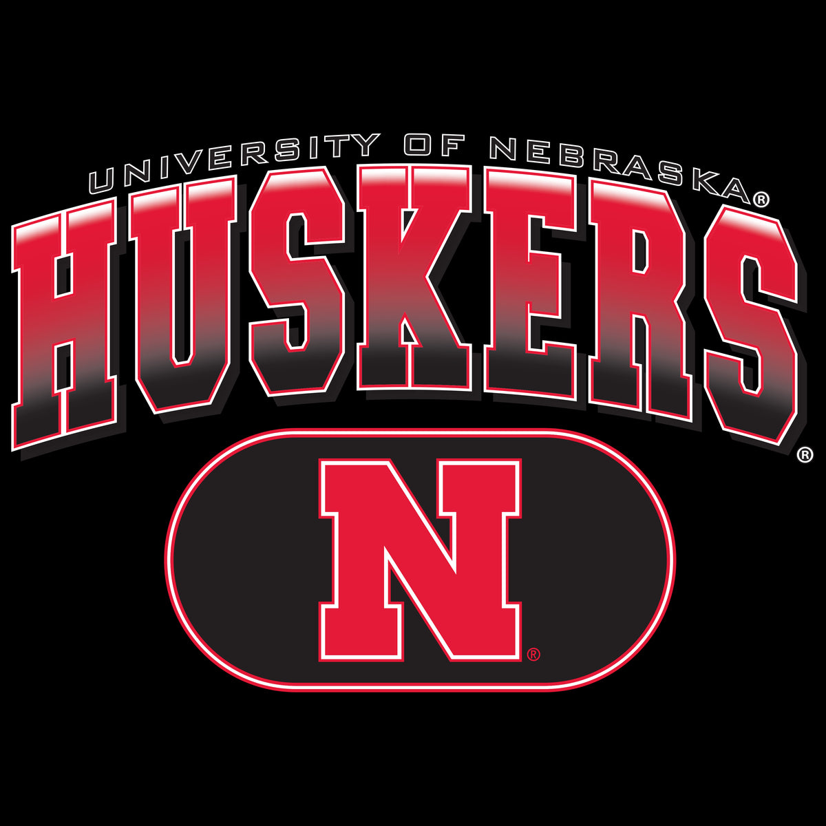 Women's Nebraska Huskers Long Sleeve Hooded Tee Shirt - Full Color Huskers Fade with Block N