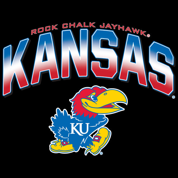 Women's Kansas Jayhawks Long Sleeve V-Neck Tee Shirt - Full Color Fade Kansas Logo