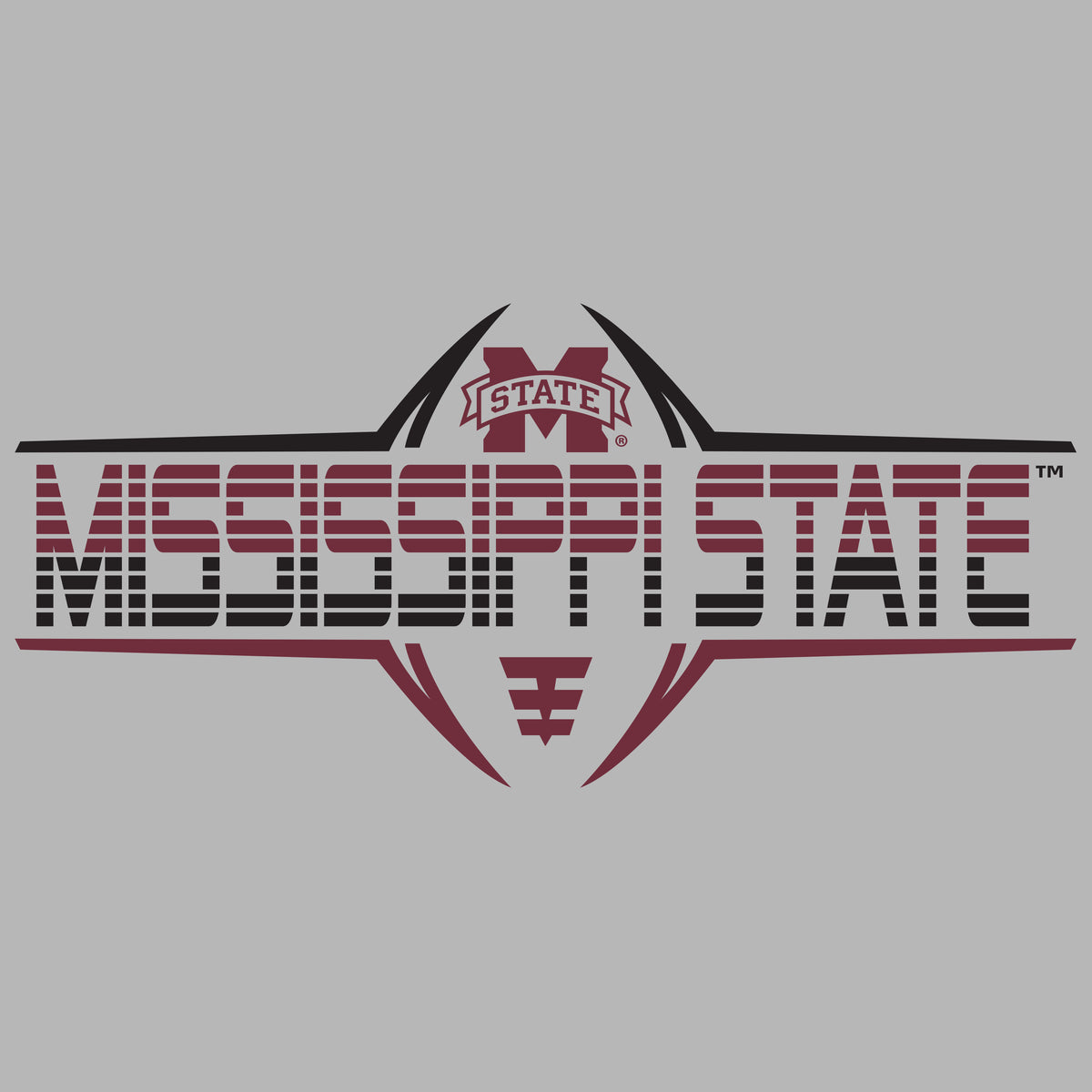 Women's Mississippi State Bulldogs Long Sleeve V-Neck Tee Shirt - Striped MSU Bulldogs Football Laces