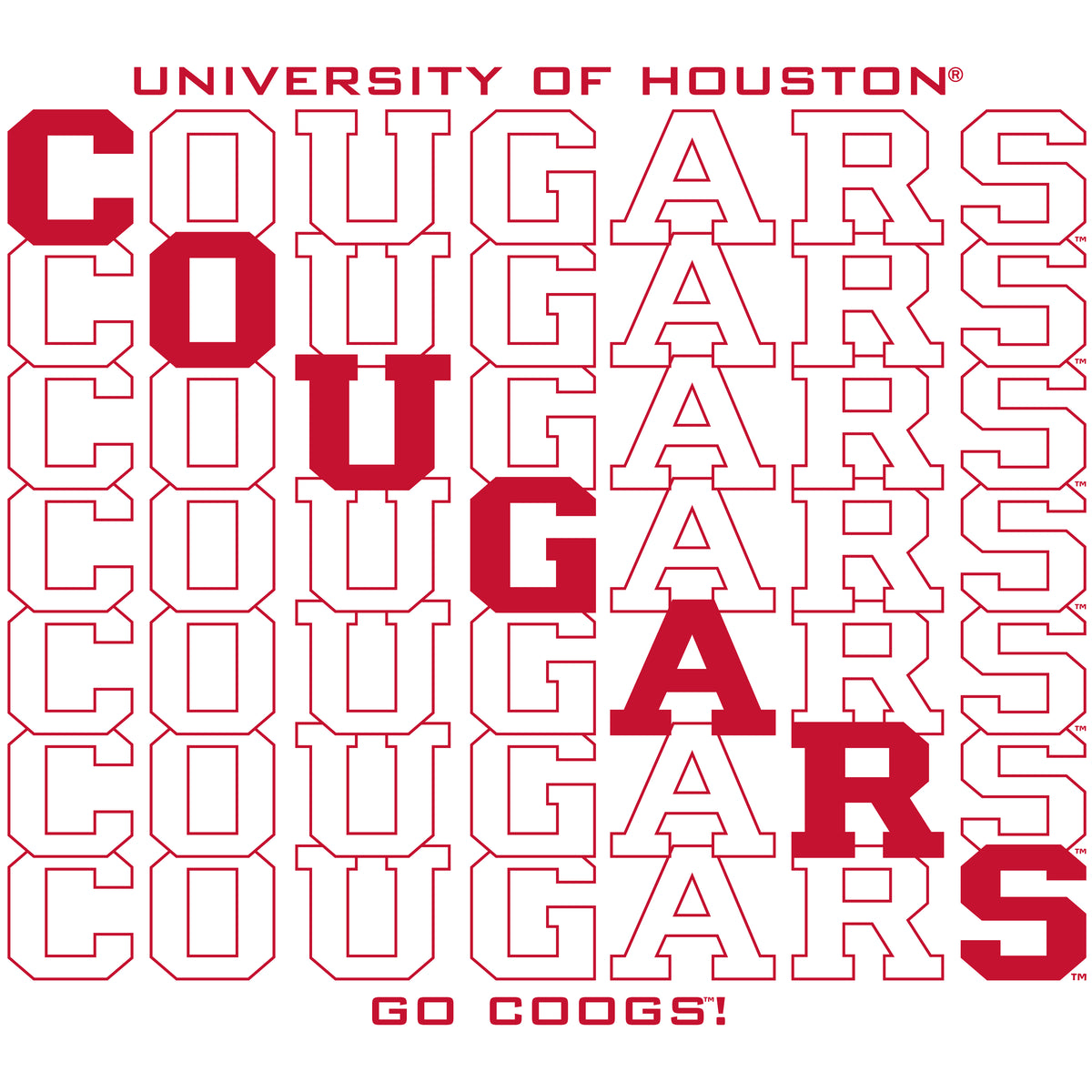 Houston Cougars Long Sleeve Tee Shirt - Diagonal Cougars Echo