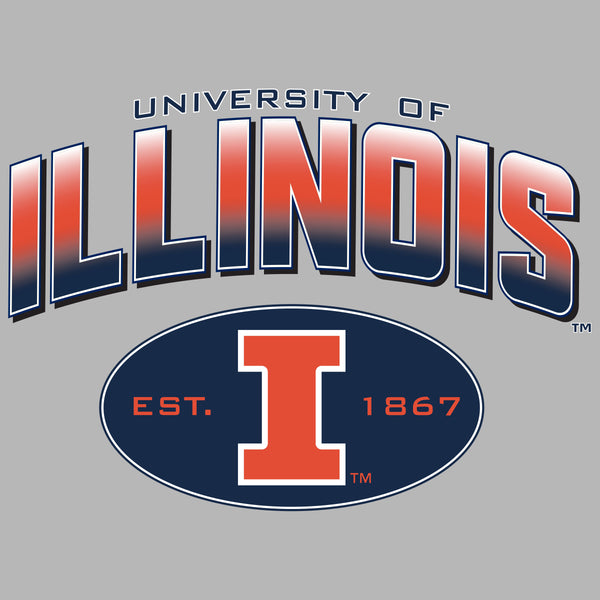 Illinois Fighting Illini Long Sleeve Tee Shirt - Full Color Fade Illinois Arch