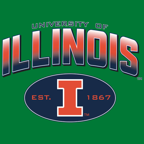 Illinois Fighting Illini Hooded Sweatshirt - Full Color Fade Illinois Arch