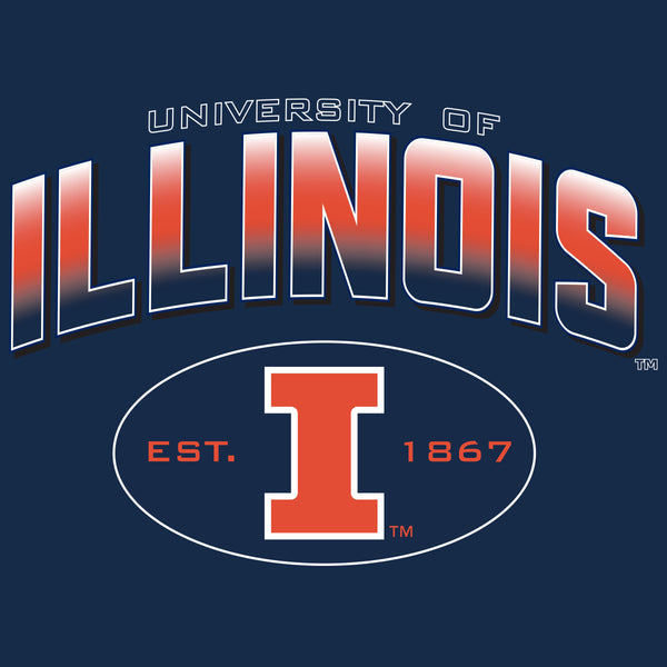 Illinois Fighting Illini Hooded Sweatshirt - Full Color Fade Illinois Arch