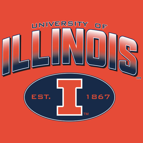 Illinois Fighting Illini Hooded Sweatshirt - Full Color Fade Illinois Arch