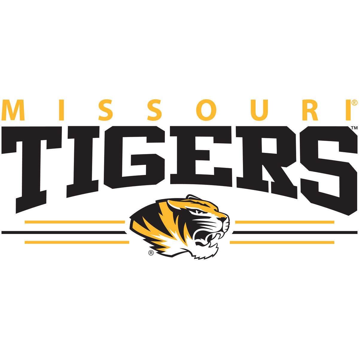 Missouri Tigers Long Sleeve Tee Shirt - Tigers 3 Stripe Head Logo