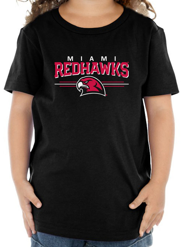 Miami University RedHawks Toddler Tee Shirt - Hawk Head 3-Stripe