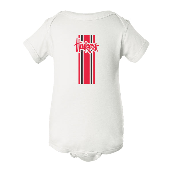 Nebraska Huskers Infant Onesie - Vertical Stripe Script Huskers