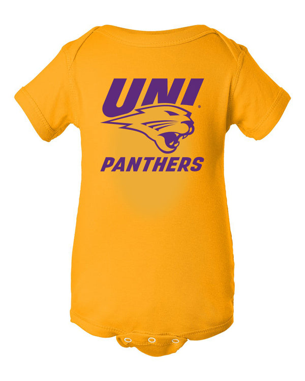 Northern Iowa Panthers Infant Onesie - Purple UNI Panthers Logo on Gold