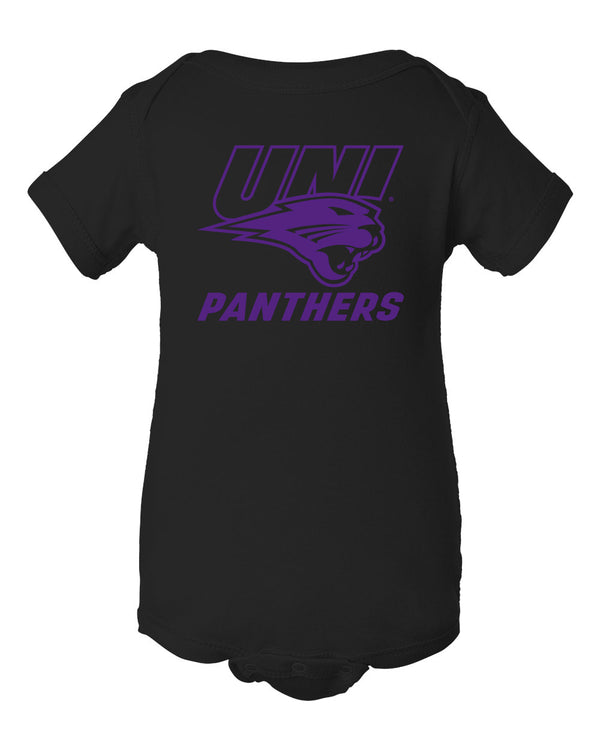 Northern Iowa Panthers Infant Onesie - Purple UNI Panthers Logo on Black