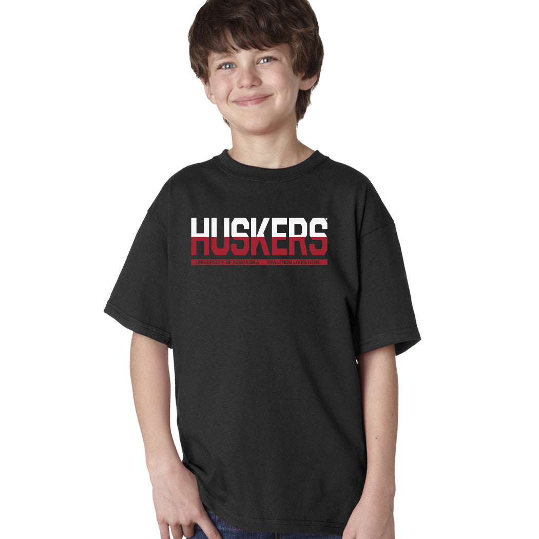 Nebraska Cornhuskers ½ & ½ "HUSKERS" Youth Boys Tee Shirt
