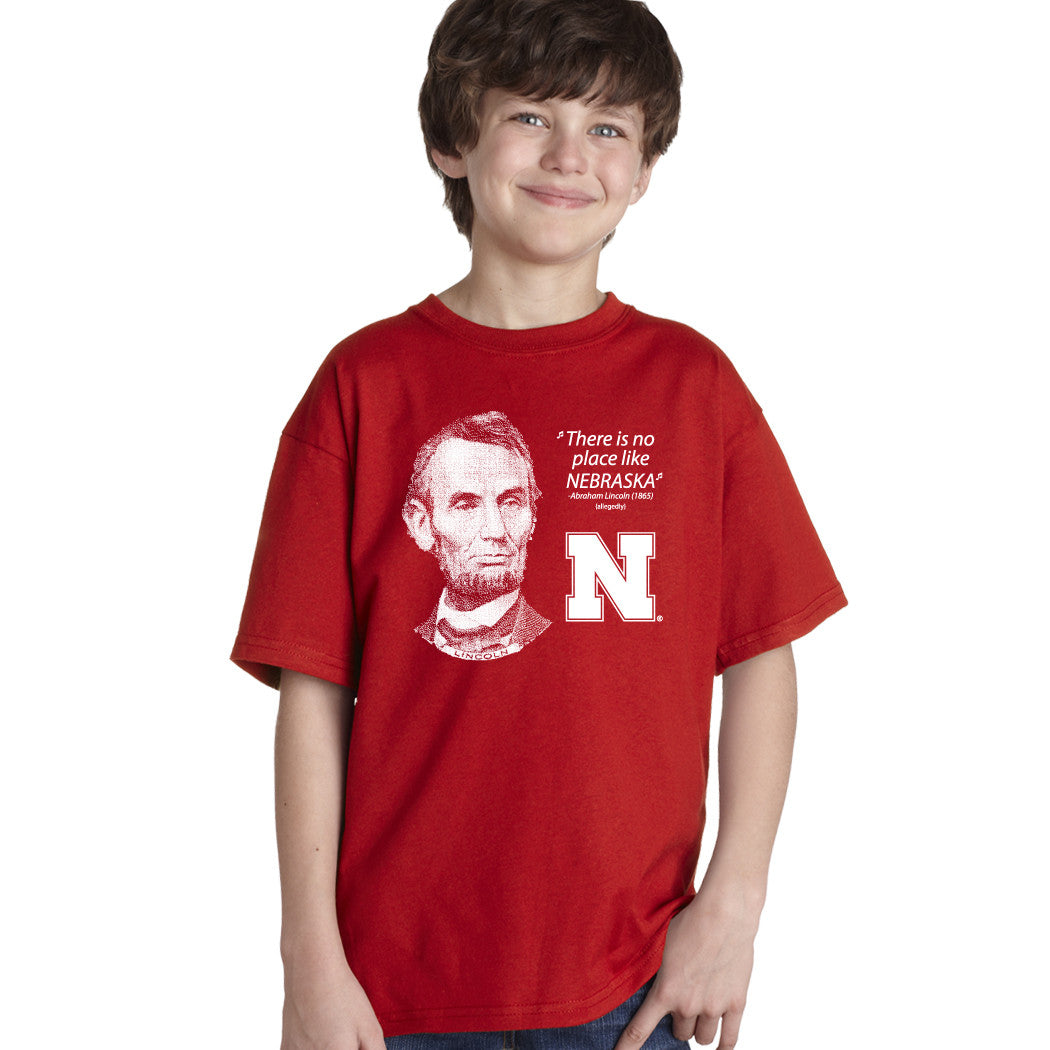 Abe Lincoln "No place like NEBRASKA" Huskers Youth Boys Tee Shirt
