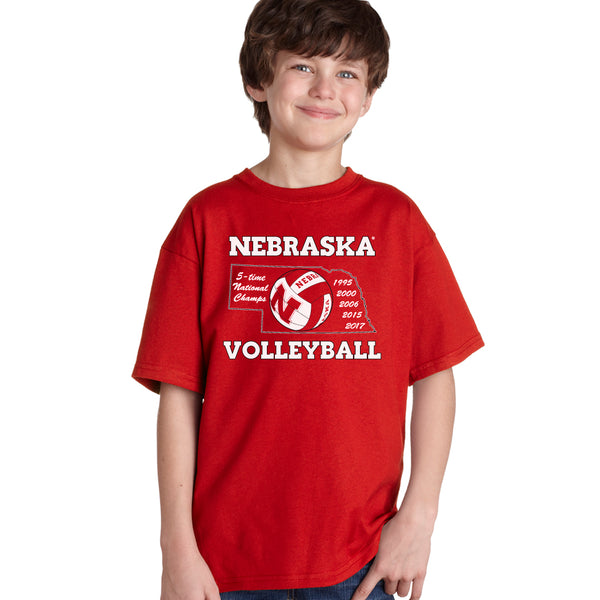 Nebraska Volleyball 5-Time National Champions Youth Boys Tee Shirt