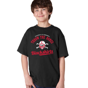 Nebraska Husker Youth Boys Tee Shirt - Script Blackshirts THROW THE BONES