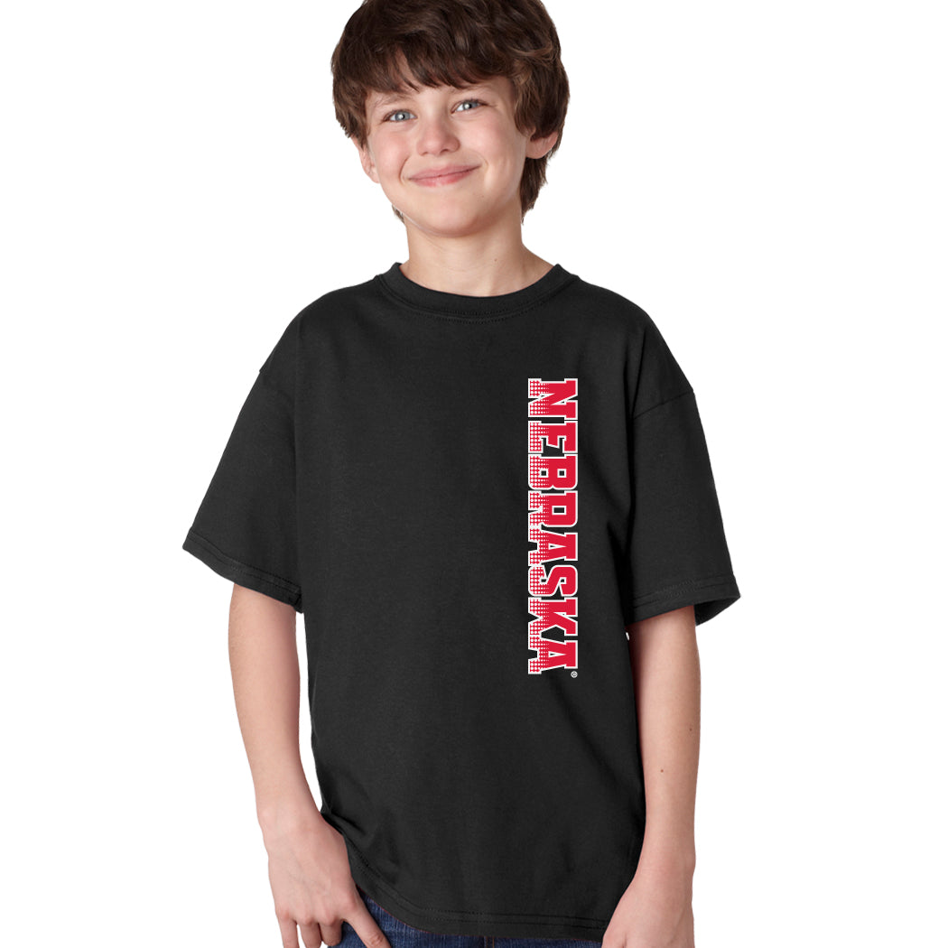 Nebraska Huskers Boys Tee Shirt - Vertical Nebraska Red & White Fade