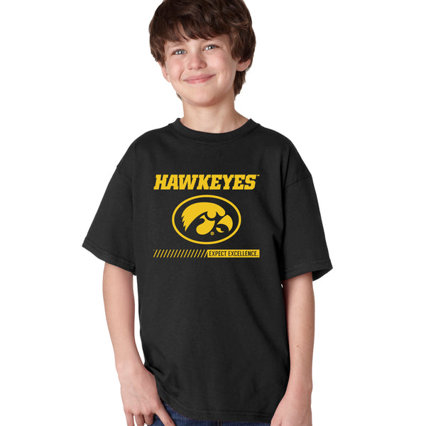 Iowa Hawkeyes Boys Tee Shirt - Hawkeyes with Oval Tigerhawk - Expect Excellence
