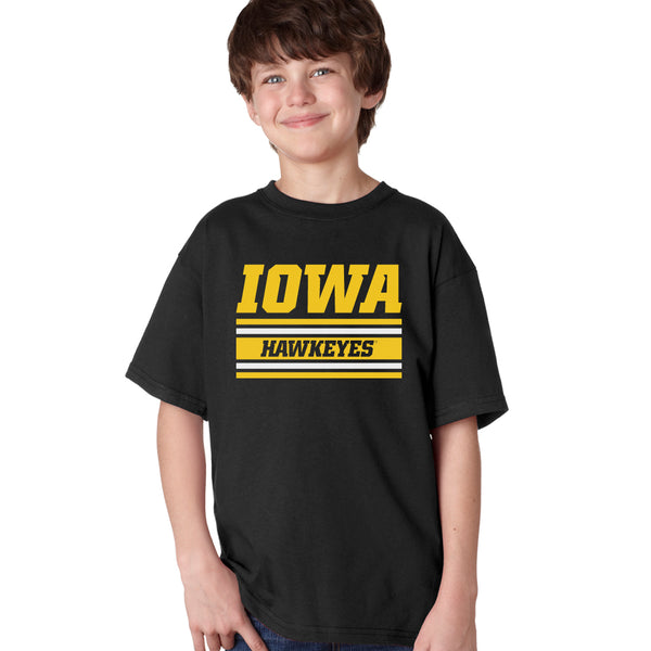 Iowa Hawkeyes Boys Tee Shirt - Horizontal Stripe Italic Iowa HAWKEYES