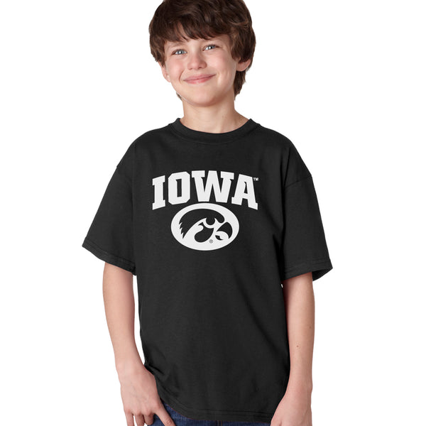 Iowa Hawkeyes Boys Tee Shirt - Arched IOWA with Tigerhawk Oval