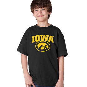 Iowa Hawkeyes Boys Tee Shirt - IOWA Oval Tigerhawk on Black